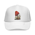 Mushroom Trucker Cap — Hand-Painted Red Toadstool Mesh Hat