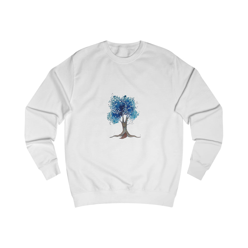 Blue Tree Crewneck Sweatshirt — Watercolor Tree Graphic